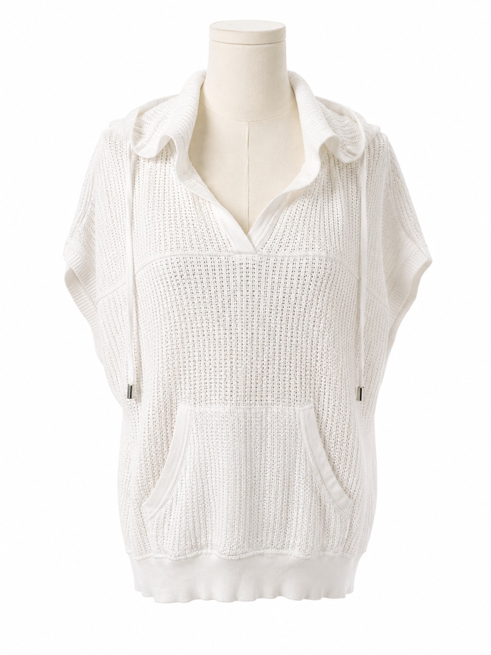 Lauren Ralph Lauren Waffle Knit Hoodie Top Medium White Coastal Boho Y2K Preppy